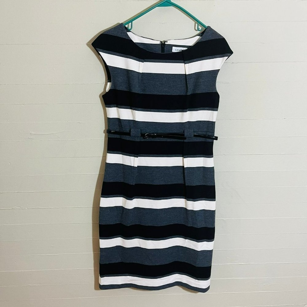 Calvin Klein Black and White Striped Mini Dress - Picture 2 of 9